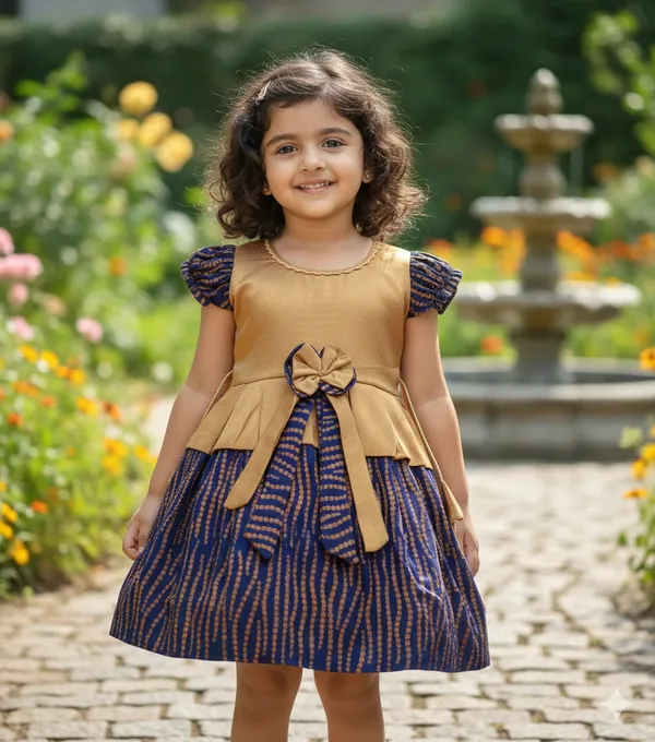 Regal_Navy_&_Gold_Silk_Frock_for_Girls