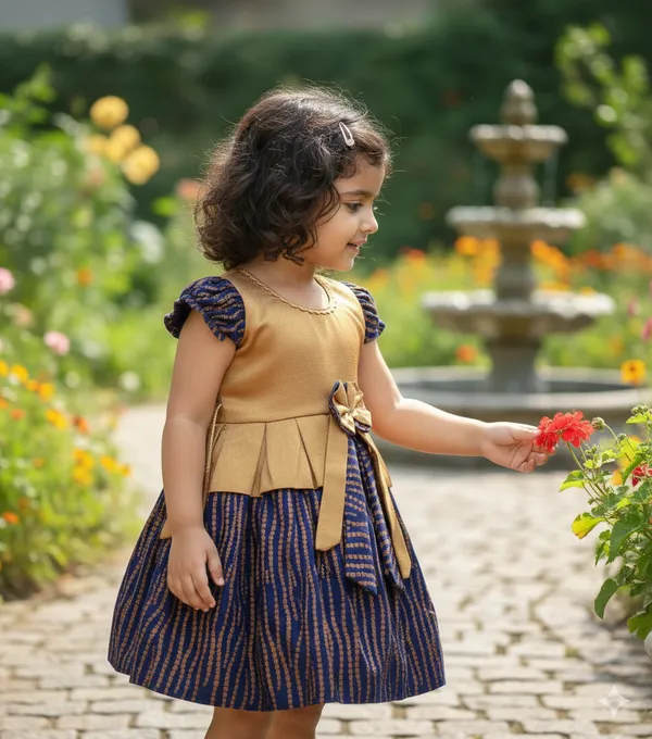 Regal_Navy_&_Gold_Silk_Frock_for_Girls