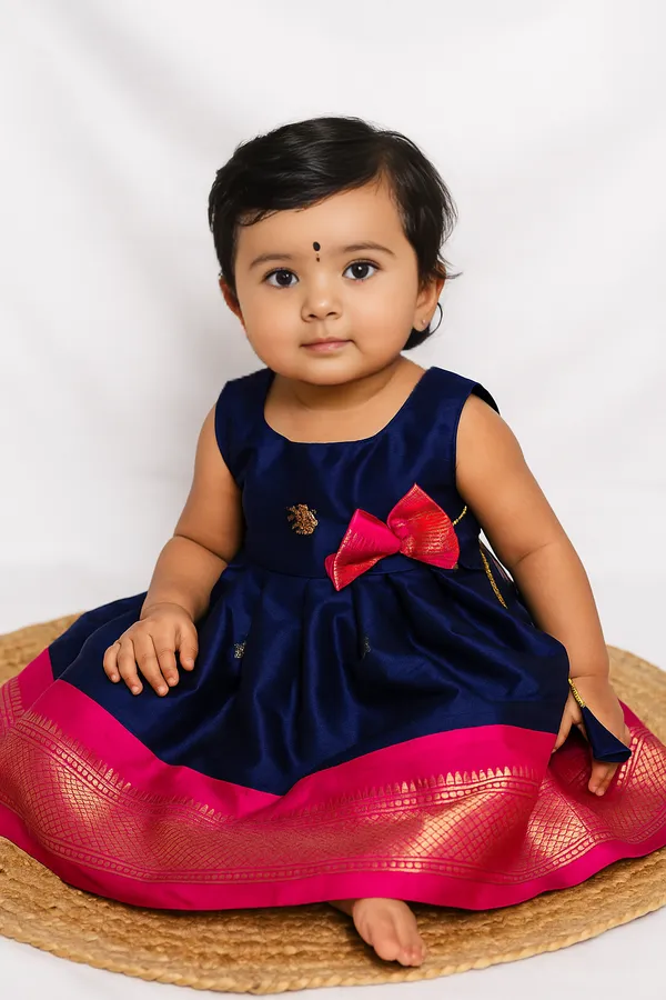 Royal_Navy_Blue_Pattu_Pavadai_Frock_with_Kanchipuram_Border