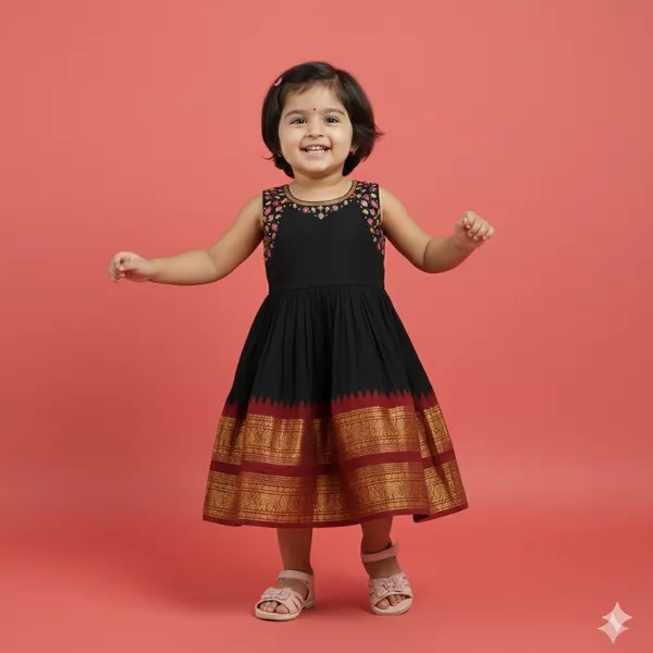 The_Kanchipuram_Charm_Traditional_Black_Silk_Frock_for_Girls