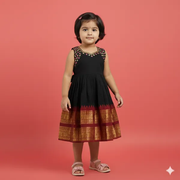 The_Kanchipuram_Charm_Traditional_Black_Silk_Frock_for_Girls