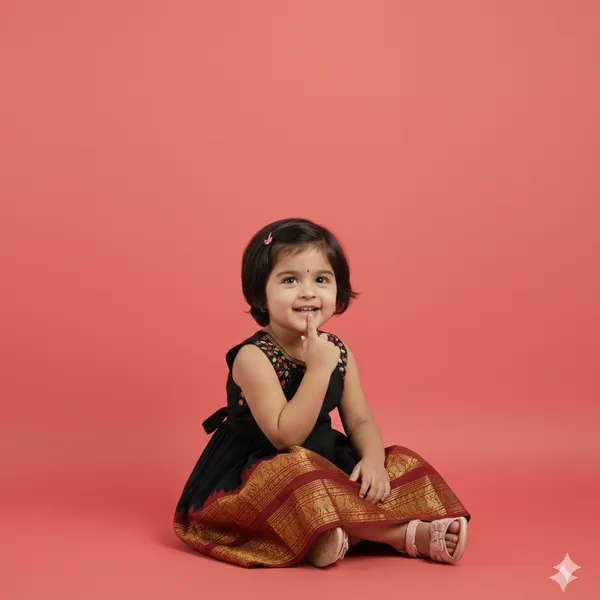 The_Kanchipuram_Charm_Traditional_Black_Silk_Frock_for_Girls