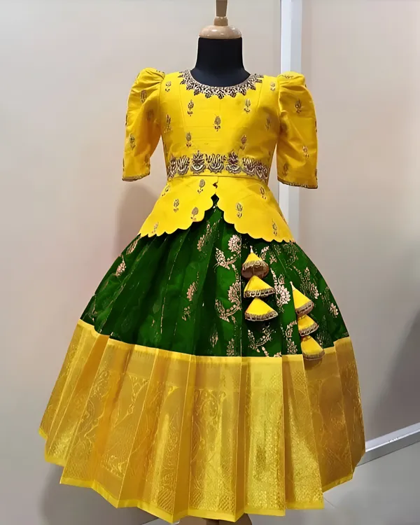 Traditional_Yellow_&_Green_Silk_Lehenga_Choli_Set_for_Kids💛