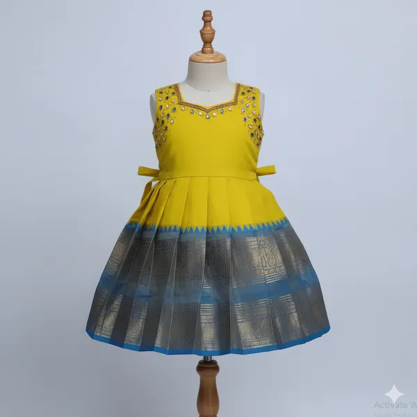 Yellow_and_Blue_Silk_Saree_Frock_Embroidery_Work_Yoke