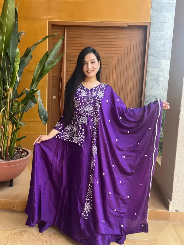 Blue_Pure_Chinon_jacket_Gown_With_Heavy_Embroidery_Work_For_Women