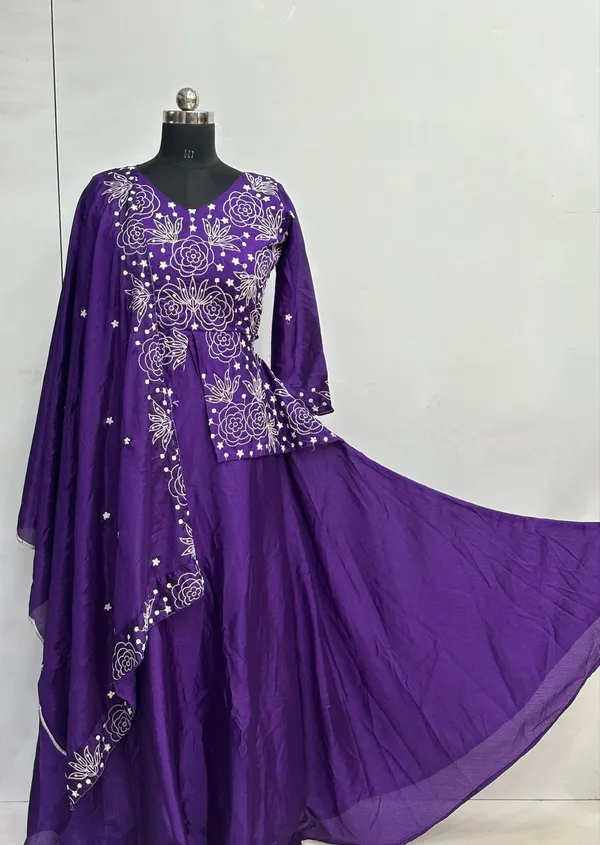 Blue_Pure_Chinon_jacket_Gown_With_Heavy_Embroidery_Work_For_Women
