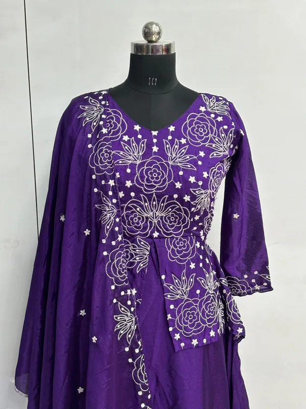 Blue_Pure_Chinon_jacket_Gown_With_Heavy_Embroidery_Work_For_Women