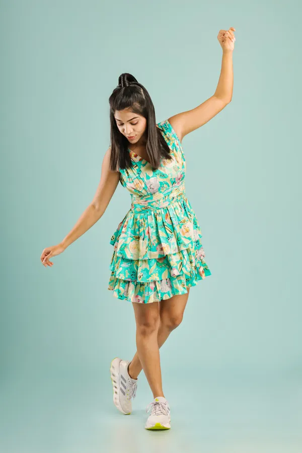 Dark_Green_Floral_Printed_Floral_V_Line_Doll_Up_Dress_For_Women