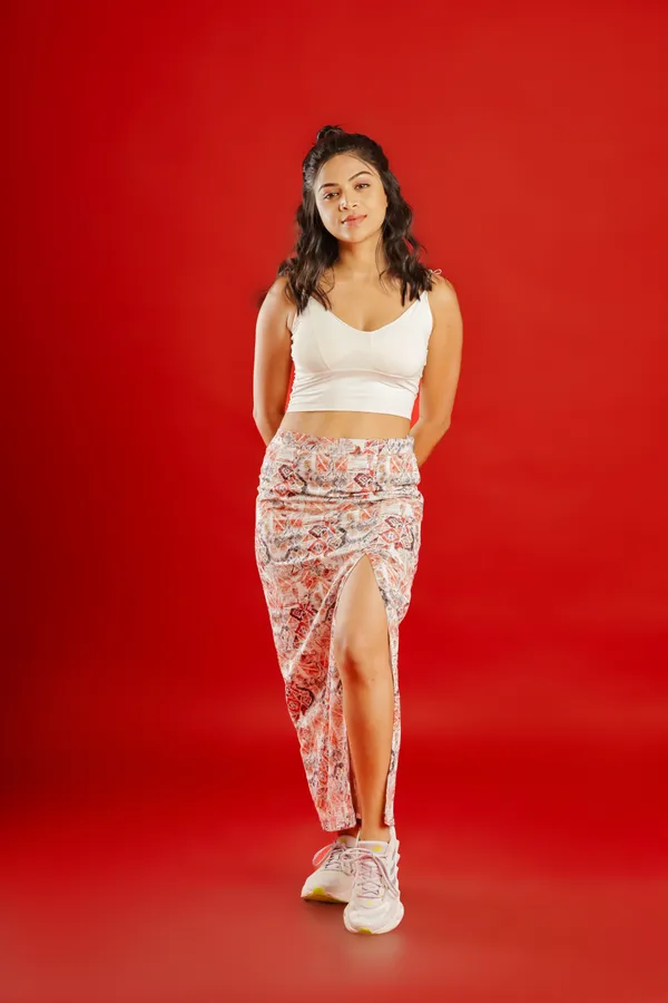 Maroon_Printed_High_Slit_Skirt_For_Women