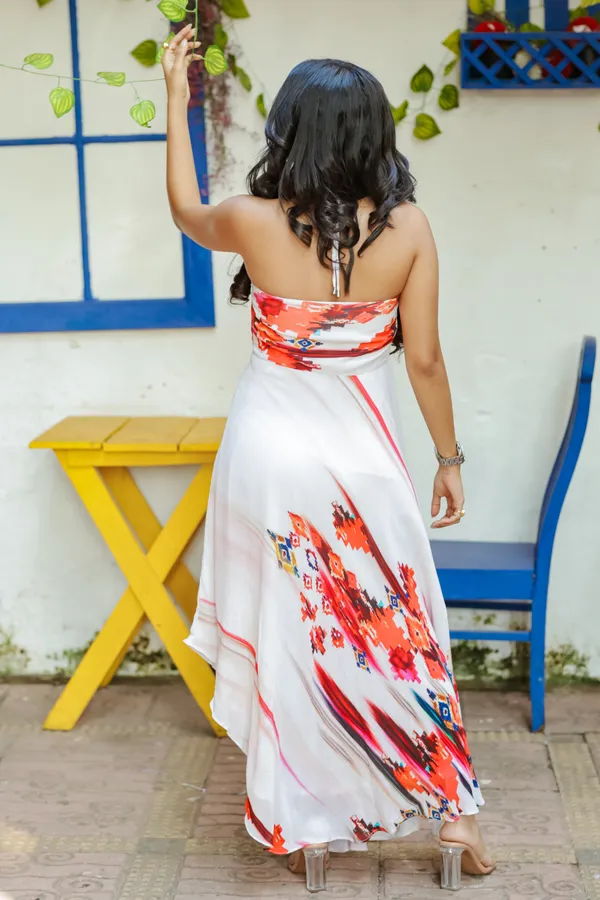 White_Printed_Abstract_Flair_Dress_For_Women