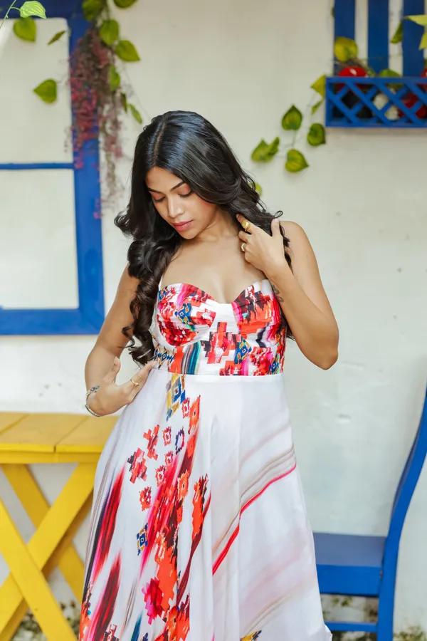 White_Printed_Abstract_Flair_Dress_For_Women