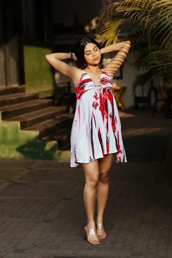 White_Printed_Abstract_Mini_Dress_For_Women