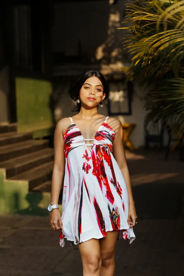 White_Printed_Abstract_Mini_Dress_For_Women