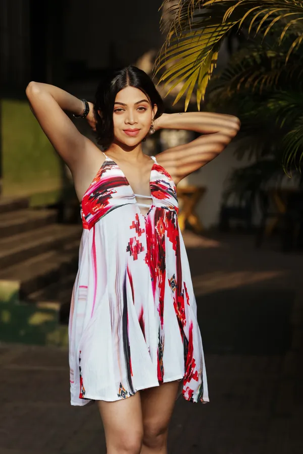 White_Printed_Abstract_Mini_Dress_For_Women