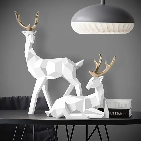 White_Nordic_Reindeer_Duo_Contemporary_Geometric_Sculptures__Showpiece_For_Home_Decor_(25_X_17_X_10_Centimeters)