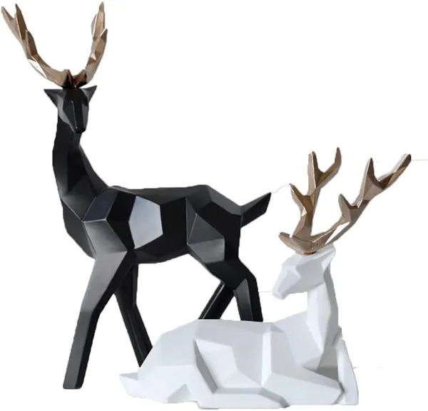 White_Nordic_Reindeer_Duo_Contemporary_Geometric_Sculptures__Showpiece_For_Home_Decor_(25_X_17_X_10_Centimeters)