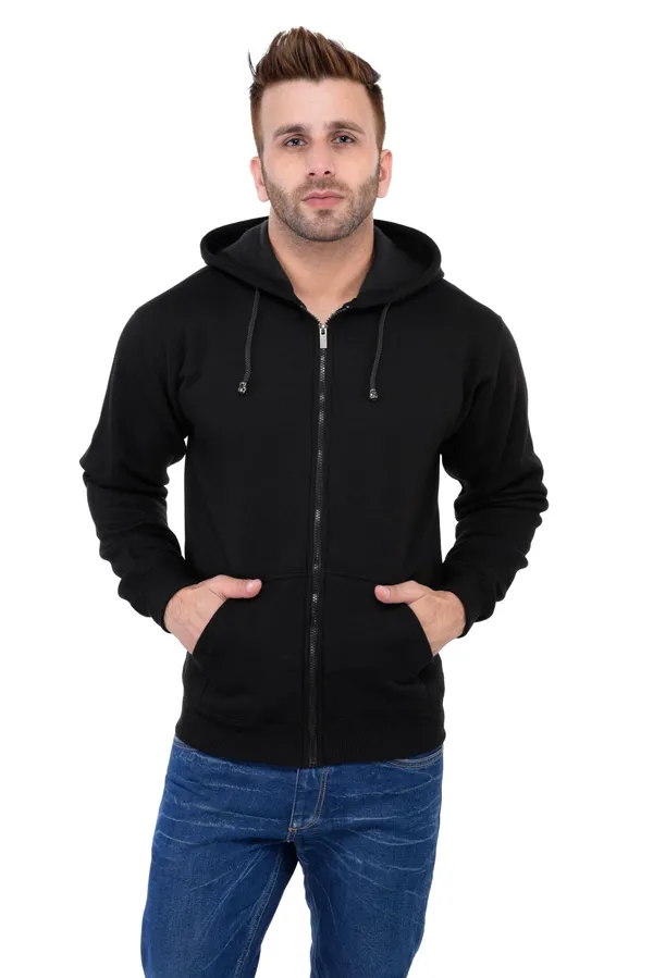 Black_Stylish_Plain_Zipper_Hooded_Sweatshirt_For_Men