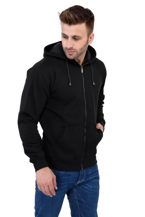Black_Stylish_Plain_Zipper_Hooded_Sweatshirt_For_Men