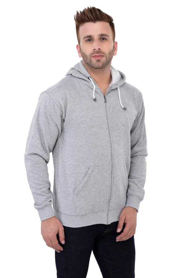 Grey_Stylish_Plain_Zipper_Hooded_Sweatshirt_For_Men