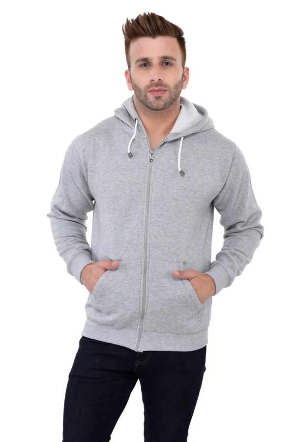 Grey_Stylish_Plain_Zipper_Hooded_Sweatshirt_For_Men