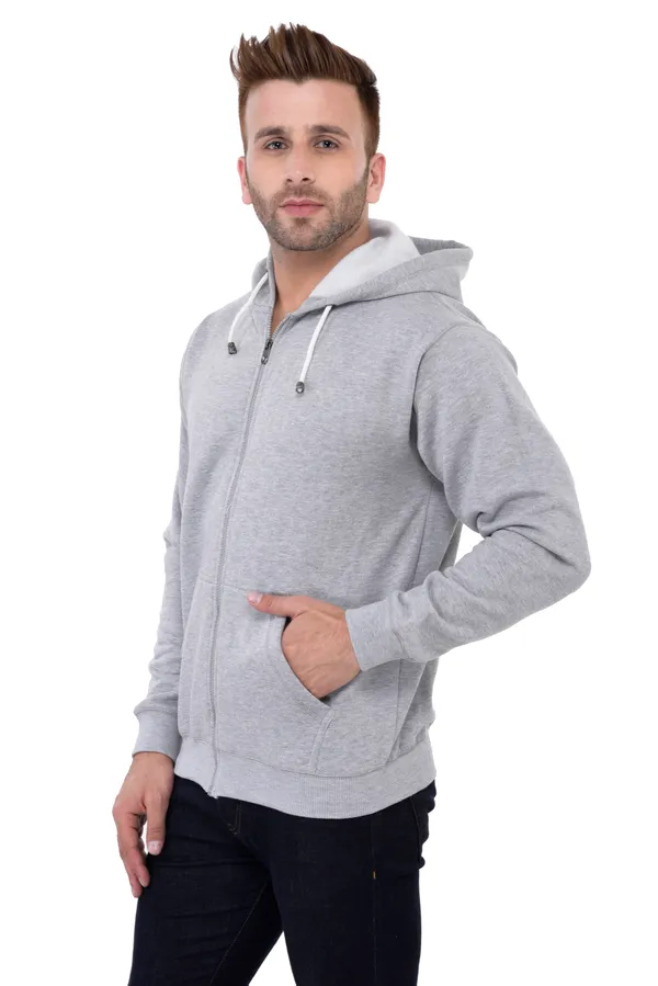 Grey_Stylish_Plain_Zipper_Hooded_Sweatshirt_For_Men