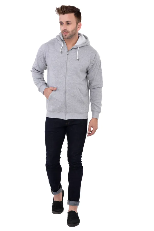 Grey_Stylish_Plain_Zipper_Hooded_Sweatshirt_For_Men