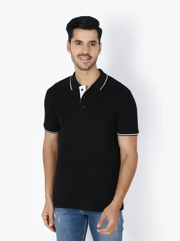 Black_Stylish_Polo_Neck_T-Shirt_With_Stripes_For_Men