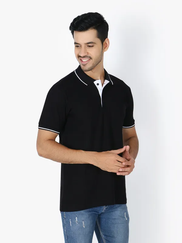 Black_Stylish_Polo_Neck_T-Shirt_With_Stripes_For_Men