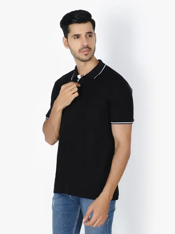 Black_Stylish_Polo_Neck_T-Shirt_With_Stripes_For_Men