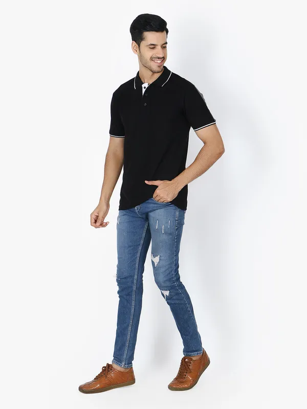 Black_Stylish_Polo_Neck_T-Shirt_With_Stripes_For_Men