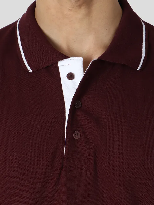 Maroon_Stylish_Polo_Neck_T-Shirt_With_Stripes_For_Men