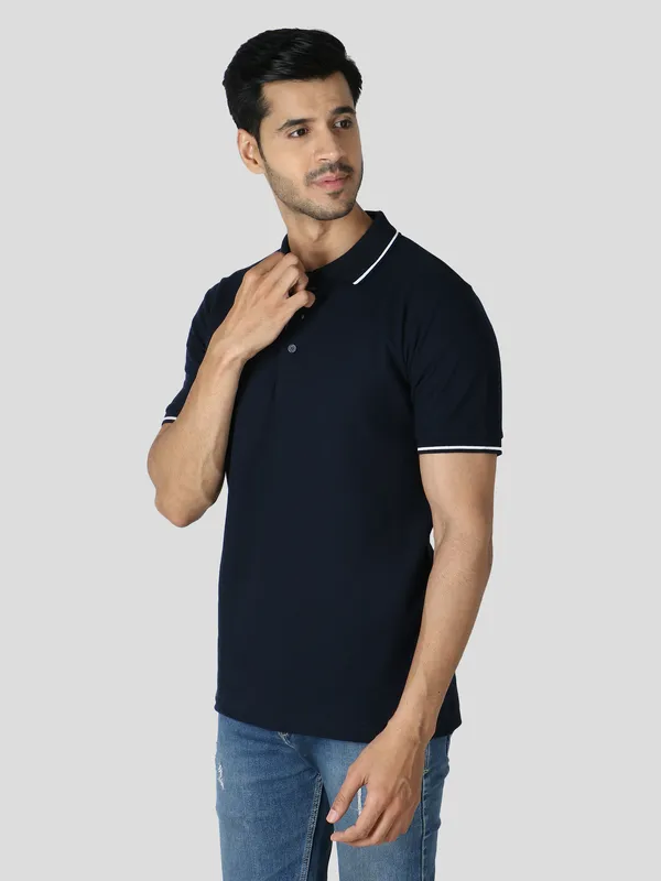 Navy_Blue_Stylish_Polo_Neck_T-Shirt_With_Stripes_For_Men