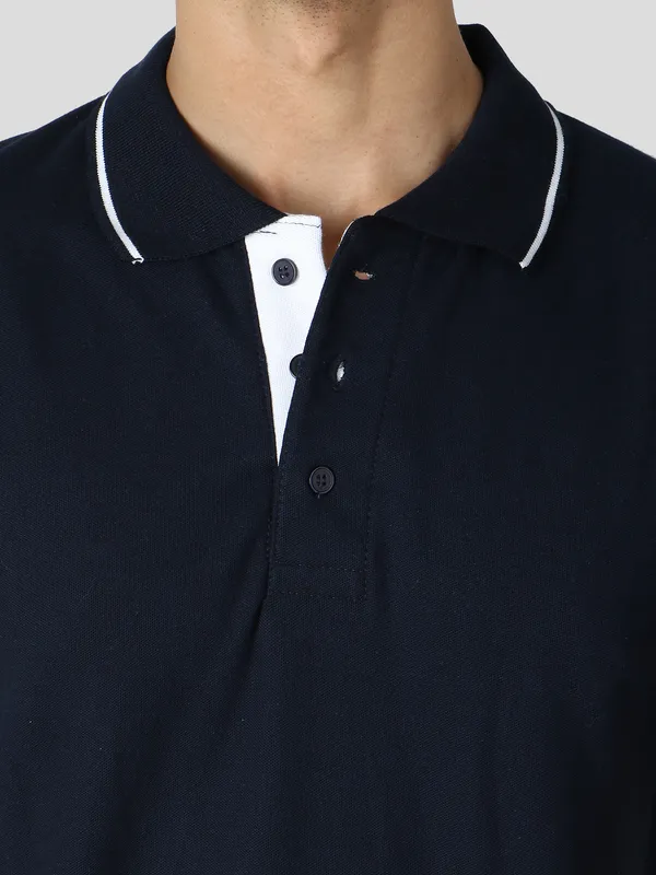 Navy_Blue_Stylish_Polo_Neck_T-Shirt_With_Stripes_For_Men