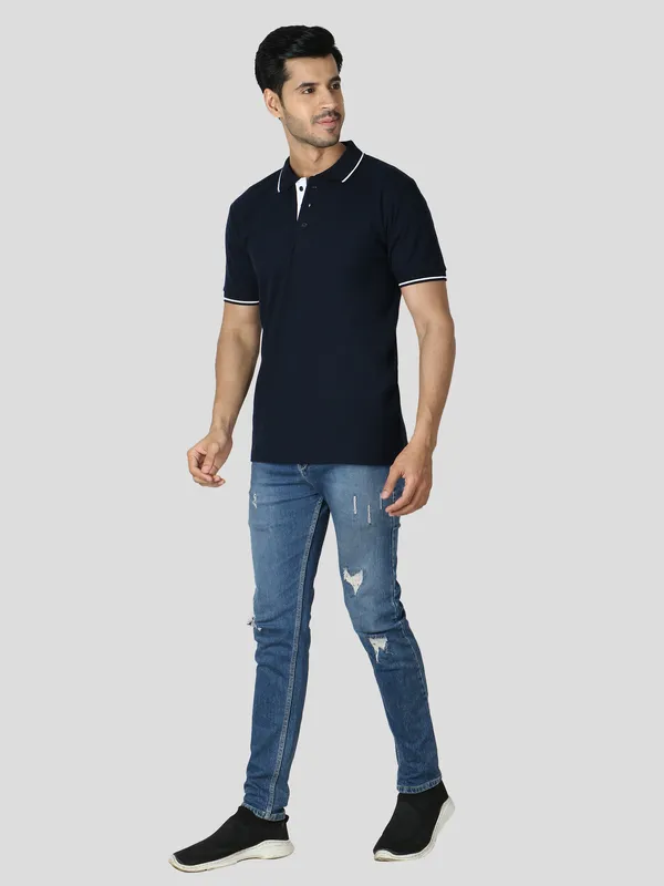 Navy_Blue_Stylish_Polo_Neck_T-Shirt_With_Stripes_For_Men