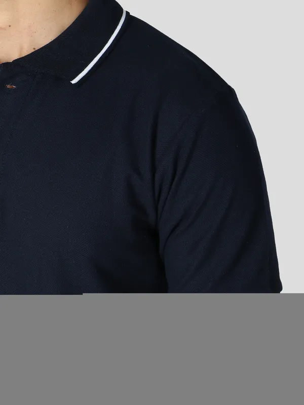 Navy_Blue_Stylish_Polo_Neck_T-Shirt_With_Stripes_For_Men