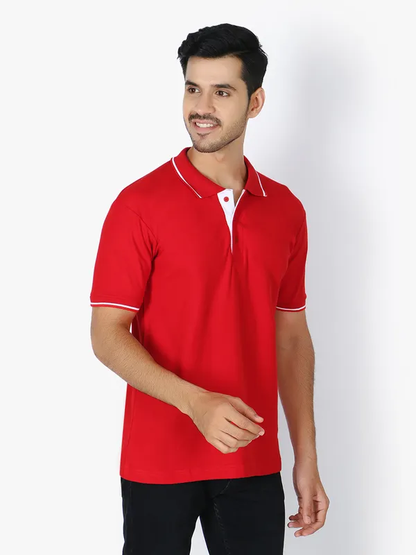 Red_Stylish_Polo_Neck_T-Shirt_With_Stripes_For_Men