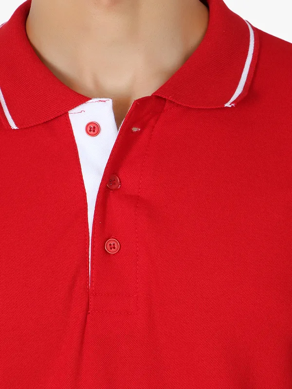 Red_Stylish_Polo_Neck_T-Shirt_With_Stripes_For_Men