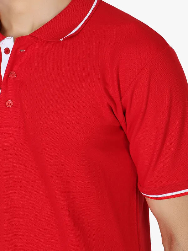 Red_Stylish_Polo_Neck_T-Shirt_With_Stripes_For_Men