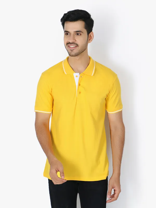 Yellow_Stylish_Polo_Neck_T-Shirt_With_Stripes_For_Men