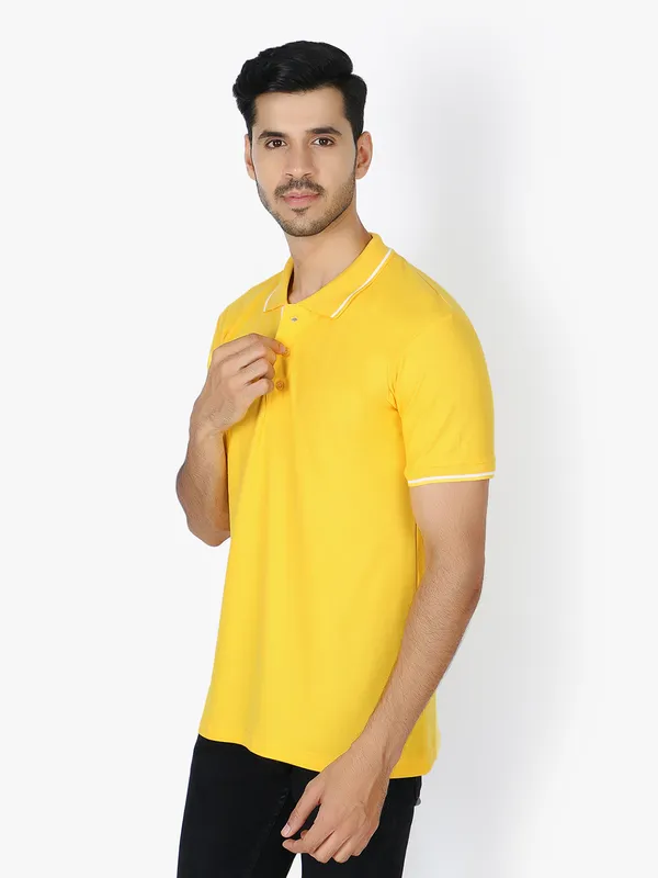 Yellow_Stylish_Polo_Neck_T-Shirt_With_Stripes_For_Men