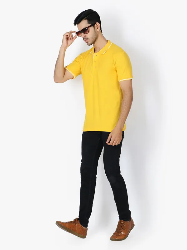 Yellow_Stylish_Polo_Neck_T-Shirt_With_Stripes_For_Men