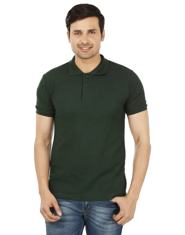 Bottle_Green_Plain_Polo_Neck_T-Shirt_For_Men