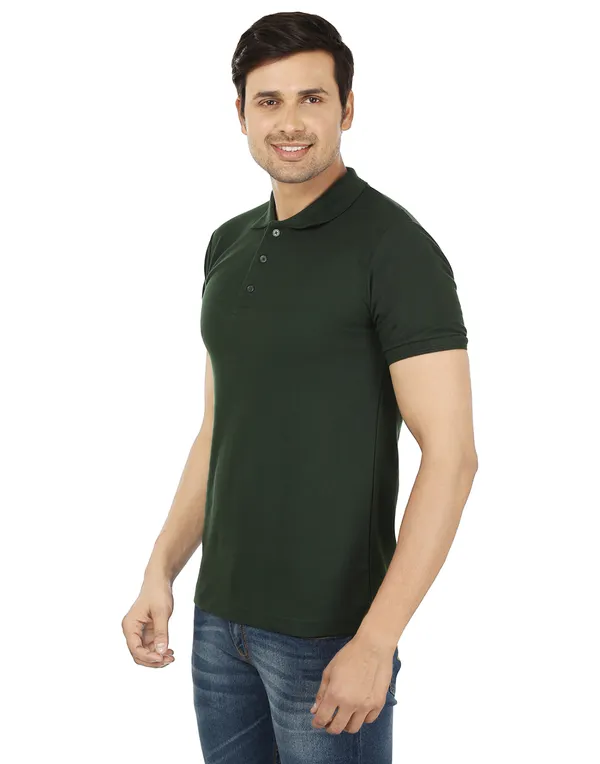 Bottle_Green_Plain_Polo_Neck_T-Shirt_For_Men