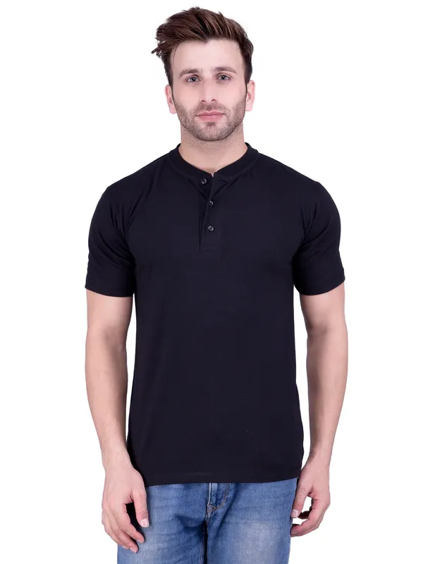 Black_Plain_Henley_Neck_Half_Sleeves_T-Shirt_For_Men