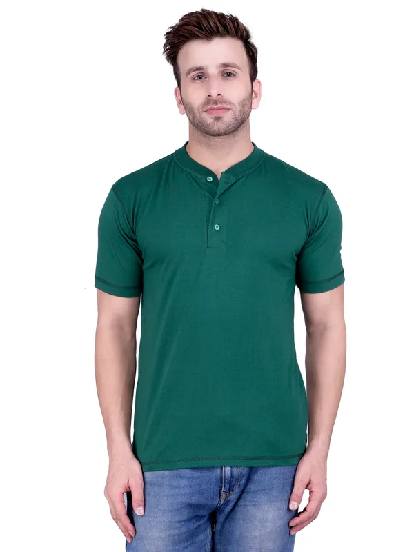 Bottle_Green_Plain_Henley_Neck_Half_Sleeves_T-Shirt_For_Men