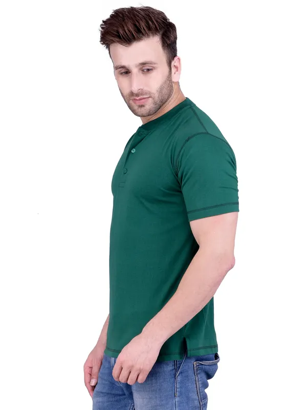 Bottle_Green_Plain_Henley_Neck_Half_Sleeves_T-Shirt_For_Men
