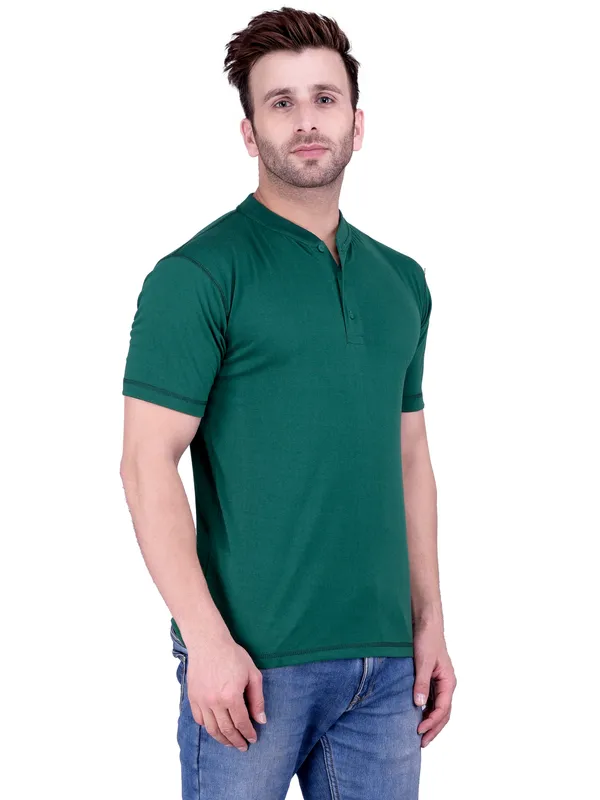 Bottle_Green_Plain_Henley_Neck_Half_Sleeves_T-Shirt_For_Men