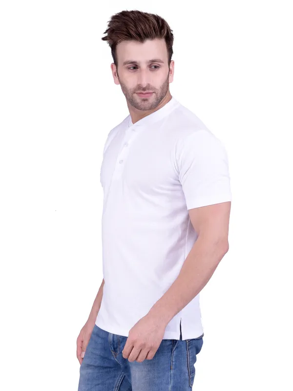 White_Plain_Henley_Neck_Half_Sleeves_T-Shirt_For_Men