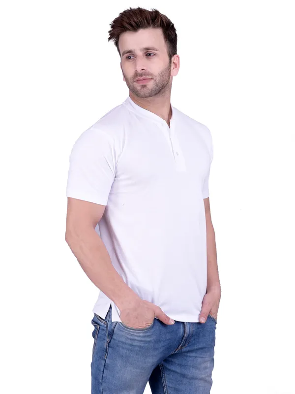 White_Plain_Henley_Neck_Half_Sleeves_T-Shirt_For_Men
