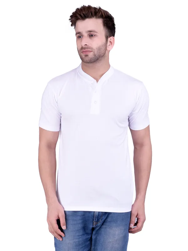 White_Plain_Henley_Neck_Half_Sleeves_T-Shirt_For_Men